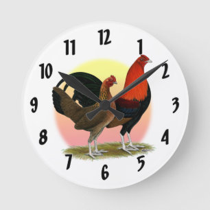 Altenglisches Kampfhuhn-Bantam: BB Rot Runde Wanduhr