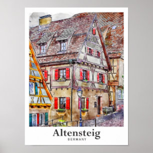 Altensteig Deutschland Reise Aquarell Handgezeichn Poster