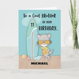 Alter 11 Bruder Geburtstag Strand Funny Cool Racco Karte