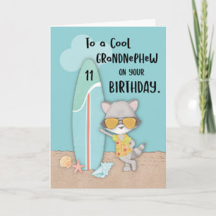 Alter 11 Grandnephew Birthday Beach Funny Raccon Karte