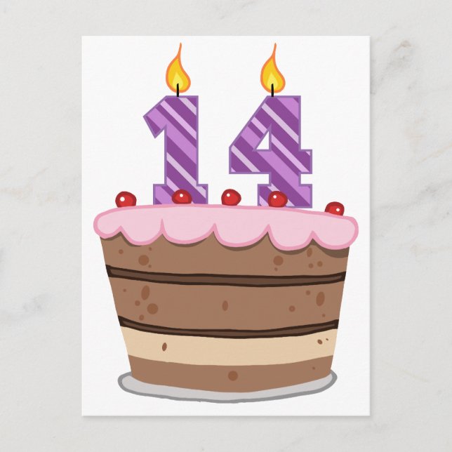 Alter 14 auf Geburtstagskuchen Postkarte (Vorderseite)