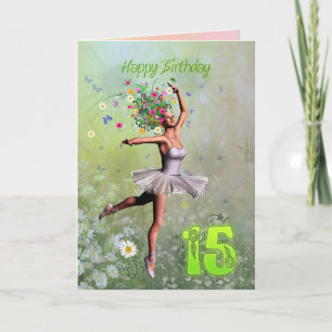 Alter 15, Blume Fee Geburtskarte Karte