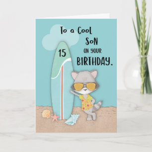 Alter 15 Sohn Geburtstag Strand Lustig Cool Waschb Karte