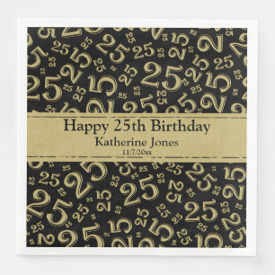 Alter 25 Zufallszahlenmuster Schwarz/Gold Serviette