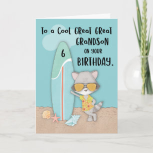 Alter 6 Great Grandson Birthday Beach Raccoon Karte