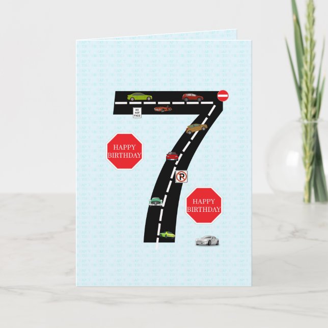 Alter 7, 7. Geburtstag, Spielzeugautos und Straße Karte (Vorderseite)