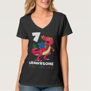 Alter 7 Dinosaurier Geborene Geburt Puzzle Autismu T-Shirt