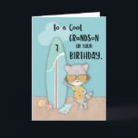 Alter 7 Grandson Birthday Beach Funny Cool Raccoon Karte<br><div class="desc">Wenn er seinen bevorstehenden 7. Geburtstag feiert,  können Sie Ihren beachliebenden Enkel mit dieser niedlichen und lustigen Karte überraschen,  die einen niedlichen und coolen Waschbär mit einem Surfbrett neben ihm enthält. Diese Karte teilt ihm eine einfache,  aber lustige Botschaft.</div>