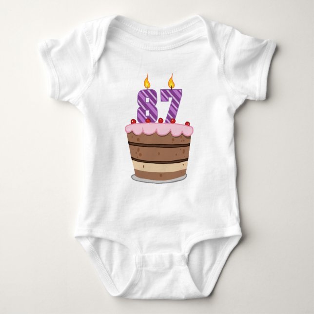 Alter 87 auf Geburtstagskuchen Baby Strampler (Vorderseite)