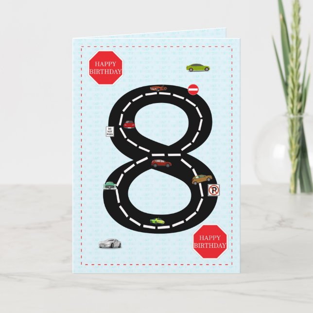 Alter 8, 8. Geburtstag, Spielzeugautos und Straße Karte (Vorderseite)