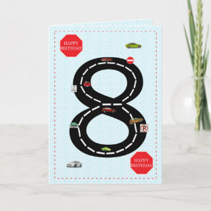 Alter 8, 8. Geburtstag, Spielzeugautos und Straße Karte