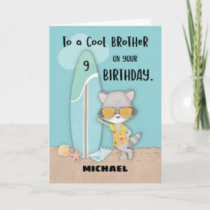 Alter 9 Bruder Geburtstag Strand Funny Cool Raccoo Karte