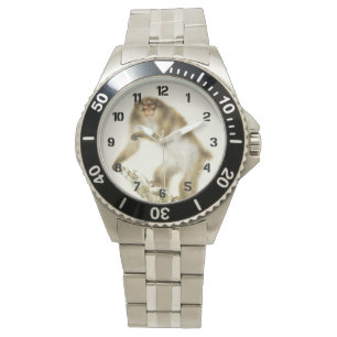 Alter Affe mit Kirsche im Herbst Armbanduhr