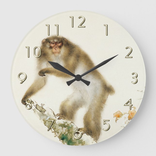 Alter Affe mit Kirsche im Herbst Große Wanduhr (Vorderseite)