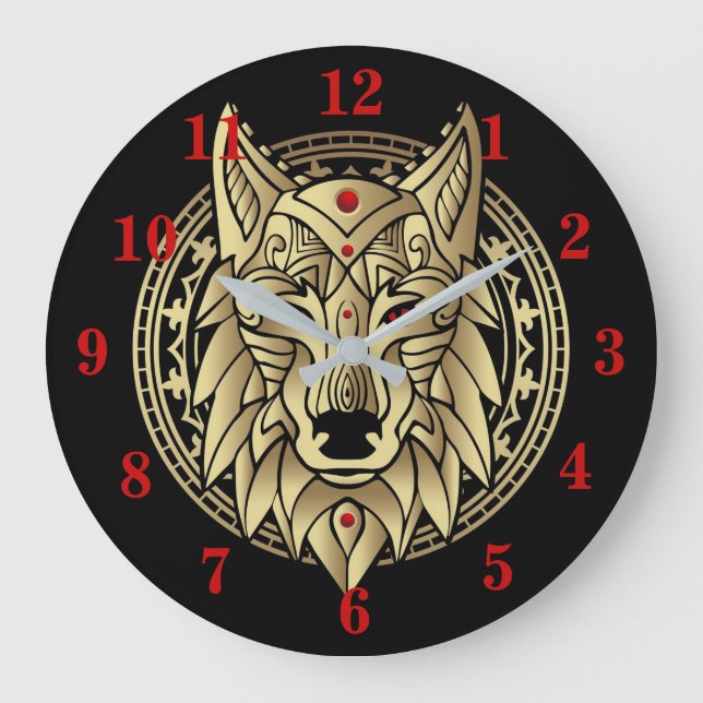 Alter ägyptischer Wolf Große Wanduhr (Vorderseite)