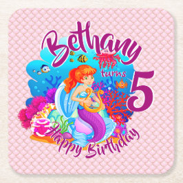 Alter ändern Name Mermaid Geburtstagspartei person Rechteckiger Pappuntersetzer