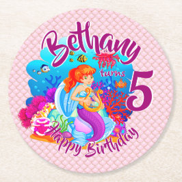 Alter ändern Name Mermaid Geburtstagspartei person Runder Pappuntersetzer