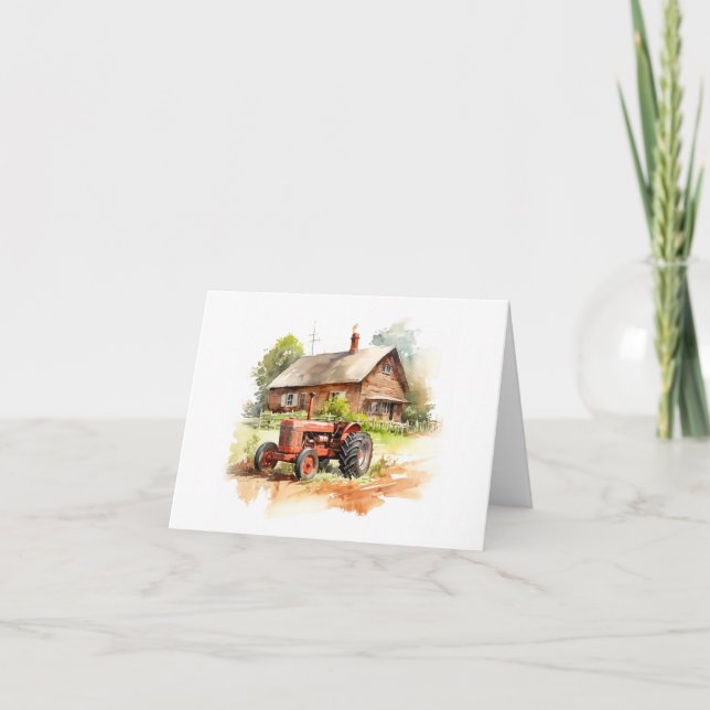 Alter Bauernhof Traktor mit alter Bauernhaus BLANK Karte (Vorderseite)