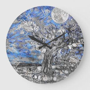 Alter Baum. Abstrakte Malerei Große Wanduhr