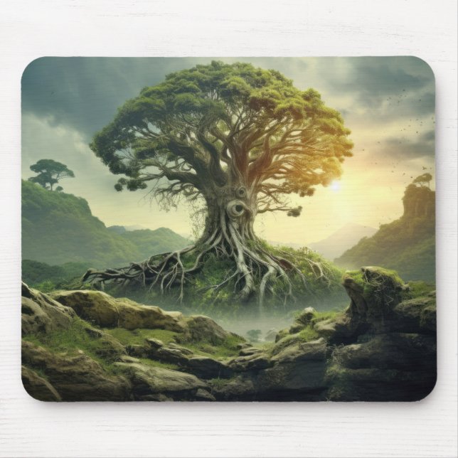 Alter Baum Friedliche Naturfantasiewelt Mousepad (Vorne)