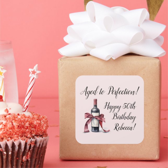 Alter bis Perfektion Individuell anpassbarer Wein  Quadratischer Aufkleber (Party)