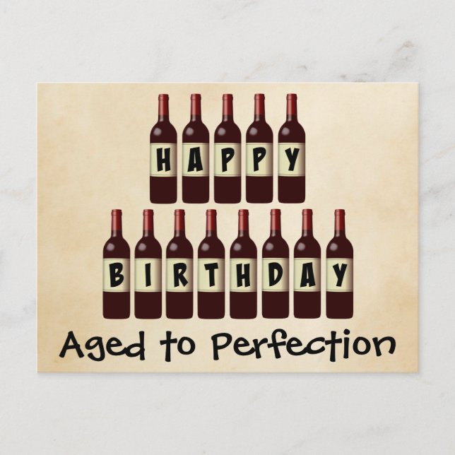 Alter bis Perfektion Wein Lover Happy Birthday Postkarte (Vorderseite)