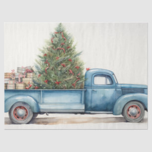 Alter blauer LKW mit festem Baum Seidenpapier