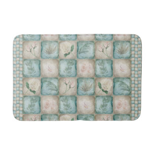 Alter botanischer Tile - Aqua und Knochen Badematte
