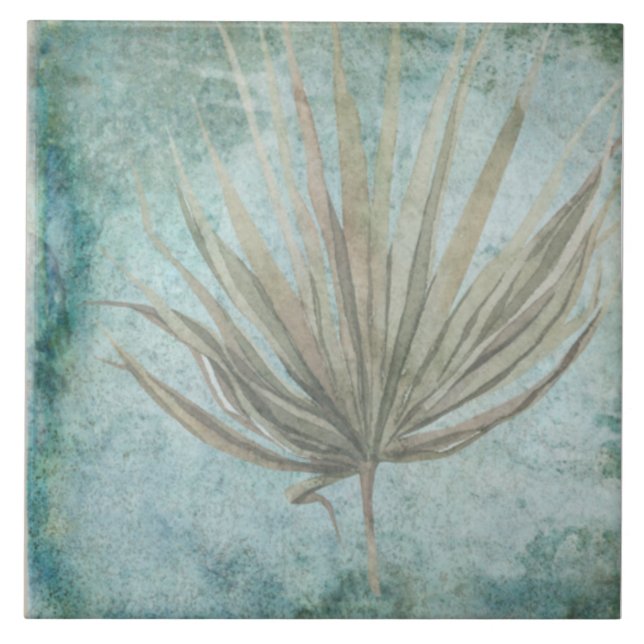 Alter botanischer Tile - Aqua und Knochen V1 Fliese (Vorderseite)