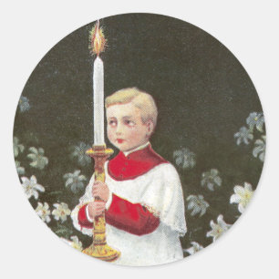 Alter Boy Bearing Candle Vintag Ostern Runder Aufkleber