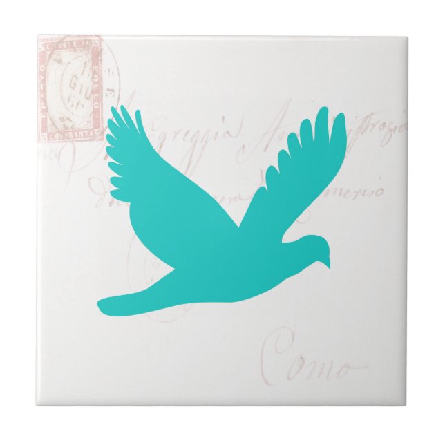Alter Brief mit Vogel-Silhouette Fliese (Vorderseite)