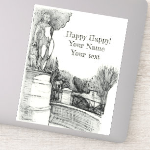 Alter Brunnen im Park mit Skulpturenjunge Aufkleber