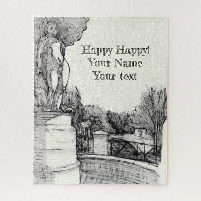 Alter Brunnen im Park mit Skulpturenjunge Puzzle (Vertikal)