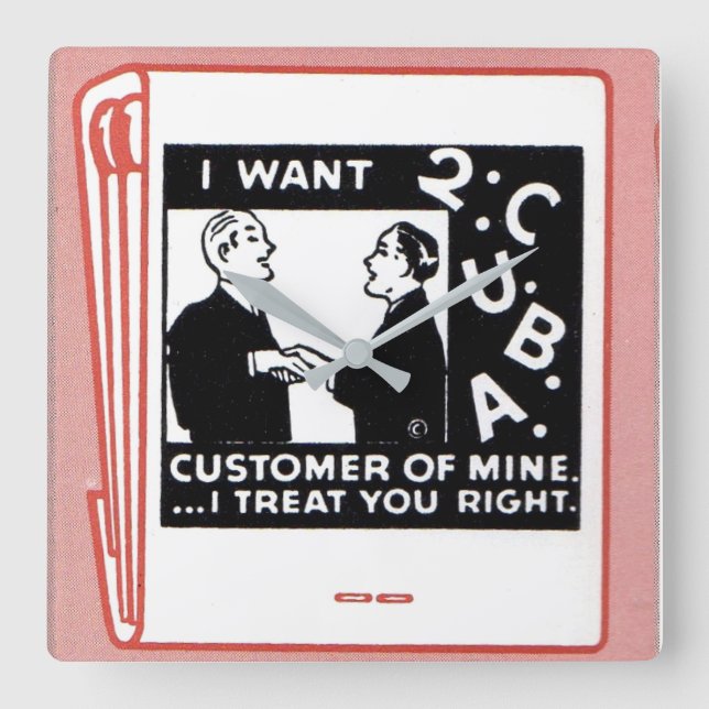 alter Buchdeckel I Woll 2 C U B A Kunde m Quadratische Wanduhr (Vorderseite)