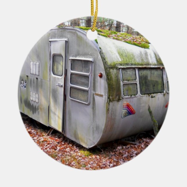 Alter Camper in Wald Keramikornament (Vorne)