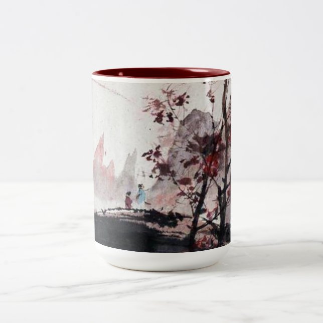Alter chinesische Malerei-Tee/Kaffee-Tasse Zweifarbige Tasse (Mittel)