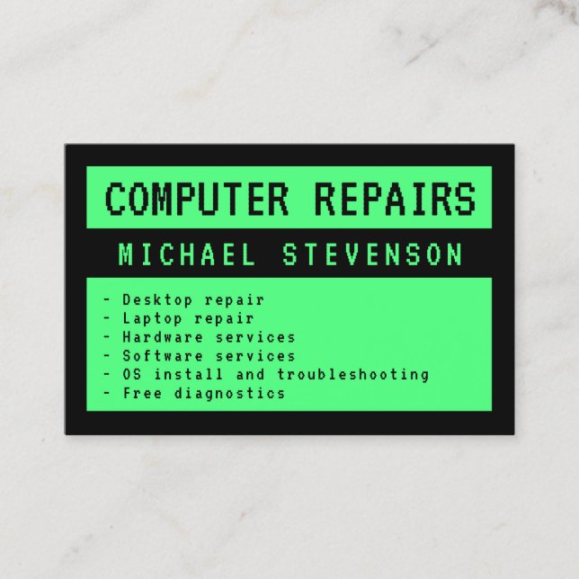 Alter Computerbildschirm grün und schwarz Visitenkarte (Vorderseite)