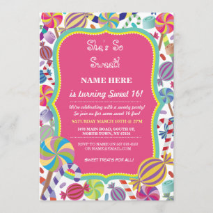 Alter des Sweety-Nachtisch-Süßigkeits-Bonbons 16 Einladung