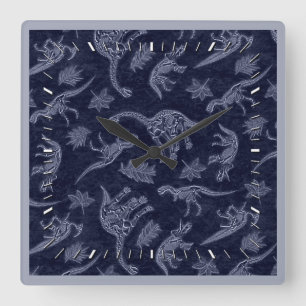 Alter Dinosaurier-der Skeleton Muster-Wanduhr Quadratische Wanduhr