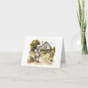 Alter Donkey mit altem Bauernhaus BLANK Karte