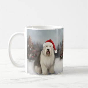Alter Englischer Schäferhund im Schnee Weihnachten Kaffeetasse