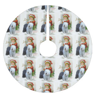 Alter englischer Schäferhund-Vintages Weihnachten Polyester Weihnachtsbaumdecke