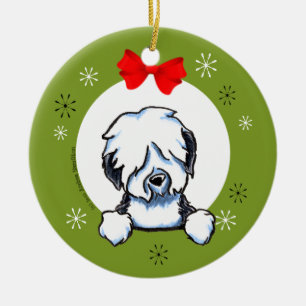 Alter englischer Schäferhund-Weihnachtsklassiker Keramik Ornament