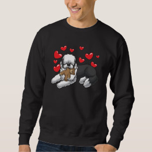 Alter englischer Schafhund mit ausgestopften Tiere Sweatshirt