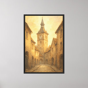 Alter europäischer Glockenturm Vintage-Stich Leinwanddruck