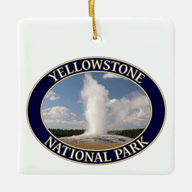 Alter Geyser im Yellowstone Nationalpark Keramikornament (Vorderseite)
