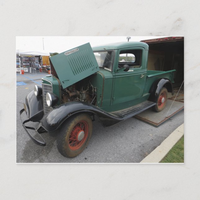 Alter grüner LKW Postkarte (Vorderseite)