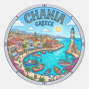 Alter Hafen von Chania Griechenland Runder Aufkleber