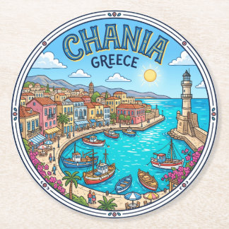 Alter Hafen von Chania Griechenland Runder Pappuntersetzer