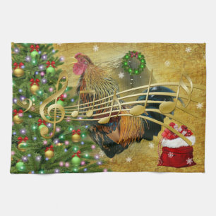 Alter Hahn singt Weihnachtslieder Geschirrtuch